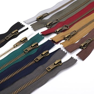 #5 Zipper Logam Dengan Ujung Dekat, Warna Kuningan Semut Untuk Pakaian