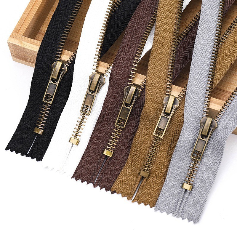 #5 Zipper Logam Dengan Ujung Dekat, Warna Kuningan Semut Untuk Pakaian